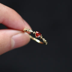 Plating 14k Gold Simple Ruby Love Ring Women Fashion Tail Ring Jewelry