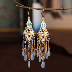 Bohemian Antique Gold Plated Long Water Drop Tassel Earrings