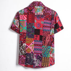 Men Shirt Ethnic Printed Shirts Summer Retro Vintage Streetwear Short Sleeves