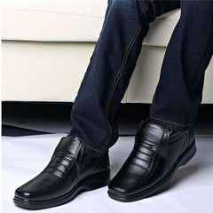 Waterproof Men Casual Leather Shoes Flannel High Top Slip-on Male Casual Shoes