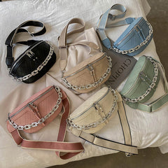 Thick Chain Waist Bag Women Leather Fanny Pack