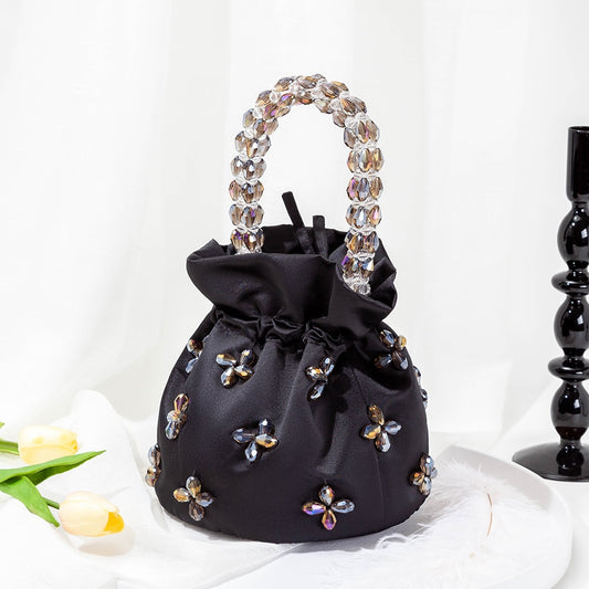 Women Pearl Handle Satin Hobo Bags Chic Handmade