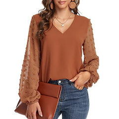 Solid Women Blouse Fashion V Neck Long Sleeve Elegant Office Work Shirts