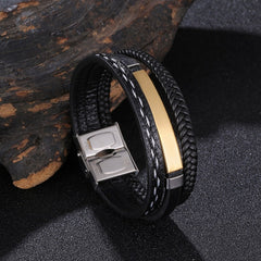 Trendy Leather Bracelet Men Stainless Steel Handmade Bangles
