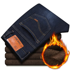 Classic MenRegular Fit Fleece Jeans Business Fashion Loose Casual