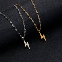 Stainless Steel Necklace For Men Long Chain Small Lightning Pendant