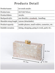 Marbling white Acrylic Purse Box Clutch Luxury Handbags