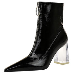 Shoes Women New Patent Leather Knee-High Boots Square Toe High Boots