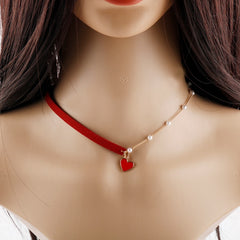 Red Black Heart Bead Choker Necklace
