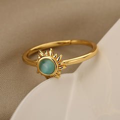 Vintage Opal Rings For Women Stainless Steel Sun Rings