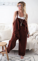 Casual Loose Solid Pockets Jumpsuit Overalls Wide Leg Cropped Pants
