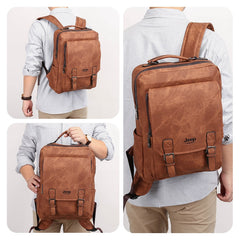 Men 15.6 Laptop School Bag Men Leather Backpacks Travel Multi