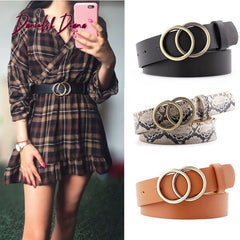 Double Ring Women Belt Fashion Waist Belt PU Leather Metal Buckle Heart Pin Belts