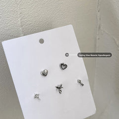 Vintage Sterling Silver Heart Angel Cross Goth Aesthetic Piercing Stud Earrings