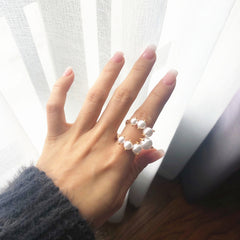 Fashion Gold Color Open Cuff Circle Ring Imitation Pearl Flower Ring