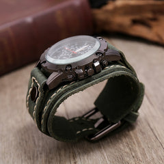 Punk Vintage Black Brown Belt Strap Men Genuine Leather Pointer Watch Bracelet