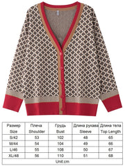 Knitting Sweater Color Matching Diamond Lattice Single-Breasted Loose Casual Knitted Cardigan