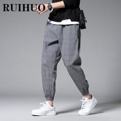 Ankle-Length Plaid Harem Pants Men Clothing Joggers Men Pants Trousers