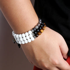 Trendy White Men Beads Bracelet Handmade Natural Tiger Eye Lava Stone