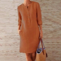Casual Soild Long Sleeve Tunic Dress Vintage Straight Dress
