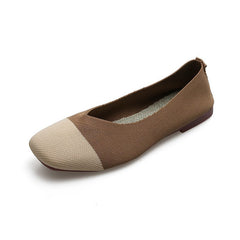 Women Flats Ballet Shoes Breathable Knitted Square Toe Moccasins