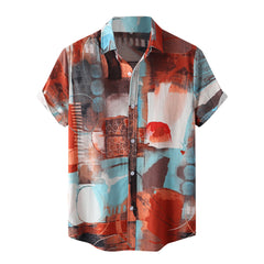 Men Shirt Ethnic Printed Shirts Summer Retro Vintage Streetwear Short Sleeves