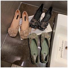 Women Flat Shoes Fashion Bling Rhinestone Flat Ballet Bow-knot Slip On