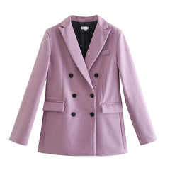 Women Jacket Double Breasted Notched Blazer Office Suit Pantsuit