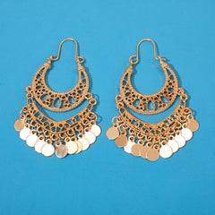 Wafer Tassel Drop Earrings for Women Hollow Geometric Punk Alloy Metal