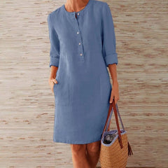 Casual Soild Long Sleeve Tunic Dress Vintage Straight Dress