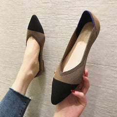 Woman Knit Pointed Flat Shoes Ballet Shoes Mixed Color