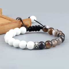 Trendy White Men Beads Bracelet Handmade Natural Tiger Eye Lava Stone