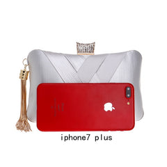 Tassel Golden Women Clutch Bags Diamonds Satin Criss Cross Chain Shoulder