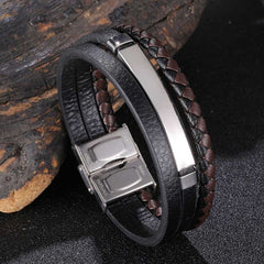 Trendy Leather Bracelet Men Stainless Steel Handmade Bangles