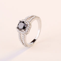 Crystal Round Engagement Ring Cute 925 Silver Zircon Stone Ring Vintage