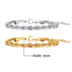 Basic 2/3/4/5mm Stainless Steel Twisted Rope Chain Bracelets