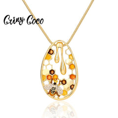 Vintage Honeycomb Choker Gold Bee Snake Chain Pendant Necklaces