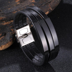 Trendy Leather Bracelet Men Stainless Steel Handmade Bangles