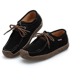 Ladies Suede Leather Lace-up Flats Boat Casual Shoes Moccasin Comfy Slip on