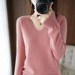 Sweater Knitted Pullovers V-neck Slim Fit Bottoming Shirt Solid Soft Knitwear