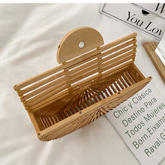 handbag for women shoulder bag semicircle bamboo woven beach bag