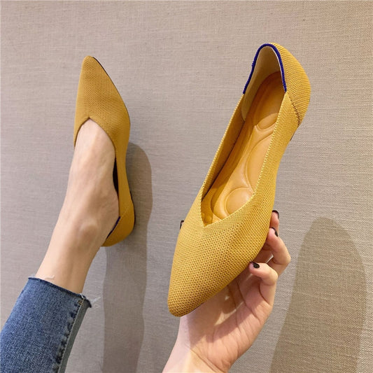 Woman Knit Pointed Flat Shoes Ballet Shoes Mixed Color