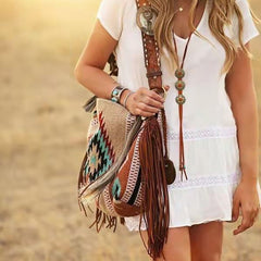 Hand-made Canvas Linen One Shoulder Bag Female Bag Bohemian Style