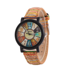 Flower Surface Wood Grain Leather Watch