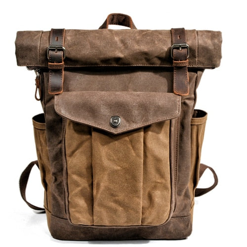 Vintage Canvas Backpacks for Men Oil Wax Canvas Leather Travel Backpack