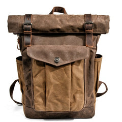 Vintage Canvas Backpacks for Men Oil Wax Canvas Leather Travel Backpack