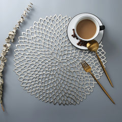 PVC Bronzing leaves Flower Hollow Non-slip Kitchen Placemat