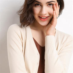 Solid V-Neck Women Cardigan Knitted Sweater Single Breasted Loose