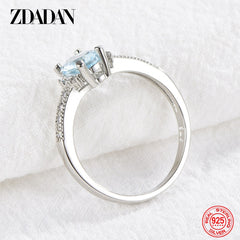 Silver Charm Aquamarine Ring For Women Fashion Jewelry
