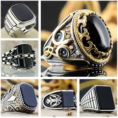 Retro Black Square Resin Crystal Ring Men Finger Ring